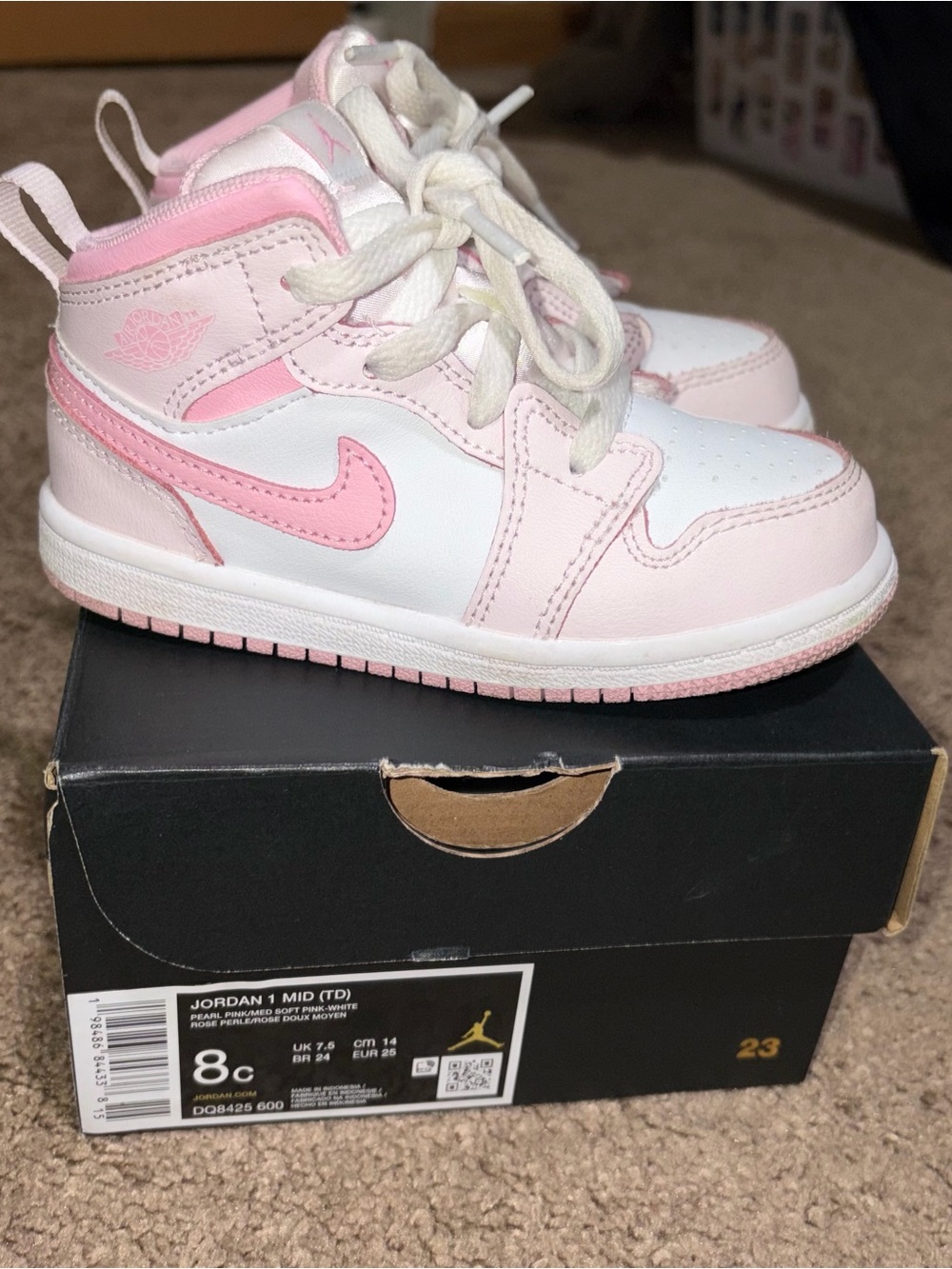 Toddler 8c Jordan Mid 1 Low Sneakers - White & Light Pink